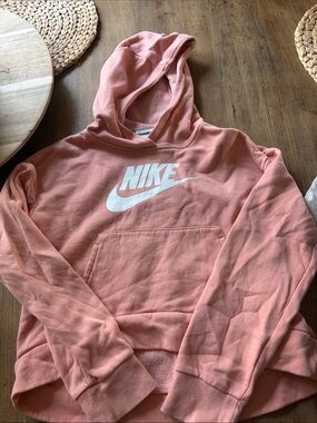 Nike Coral Pink Pullover Hoodie with White Swoosh